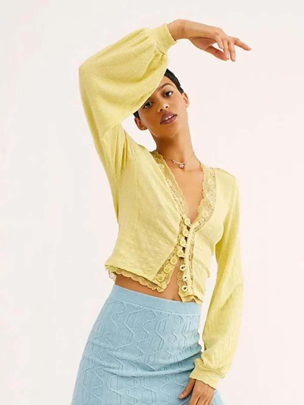 NWT Free People yellow Run With Me cropped cardigan